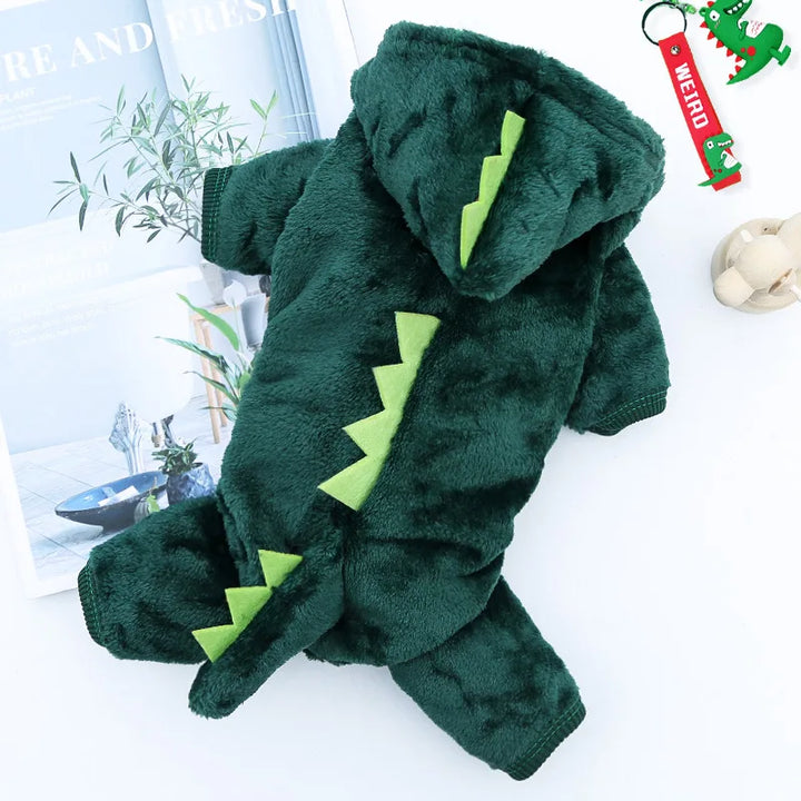 Winter Dinosaur Fleece Dog Jumpsuit