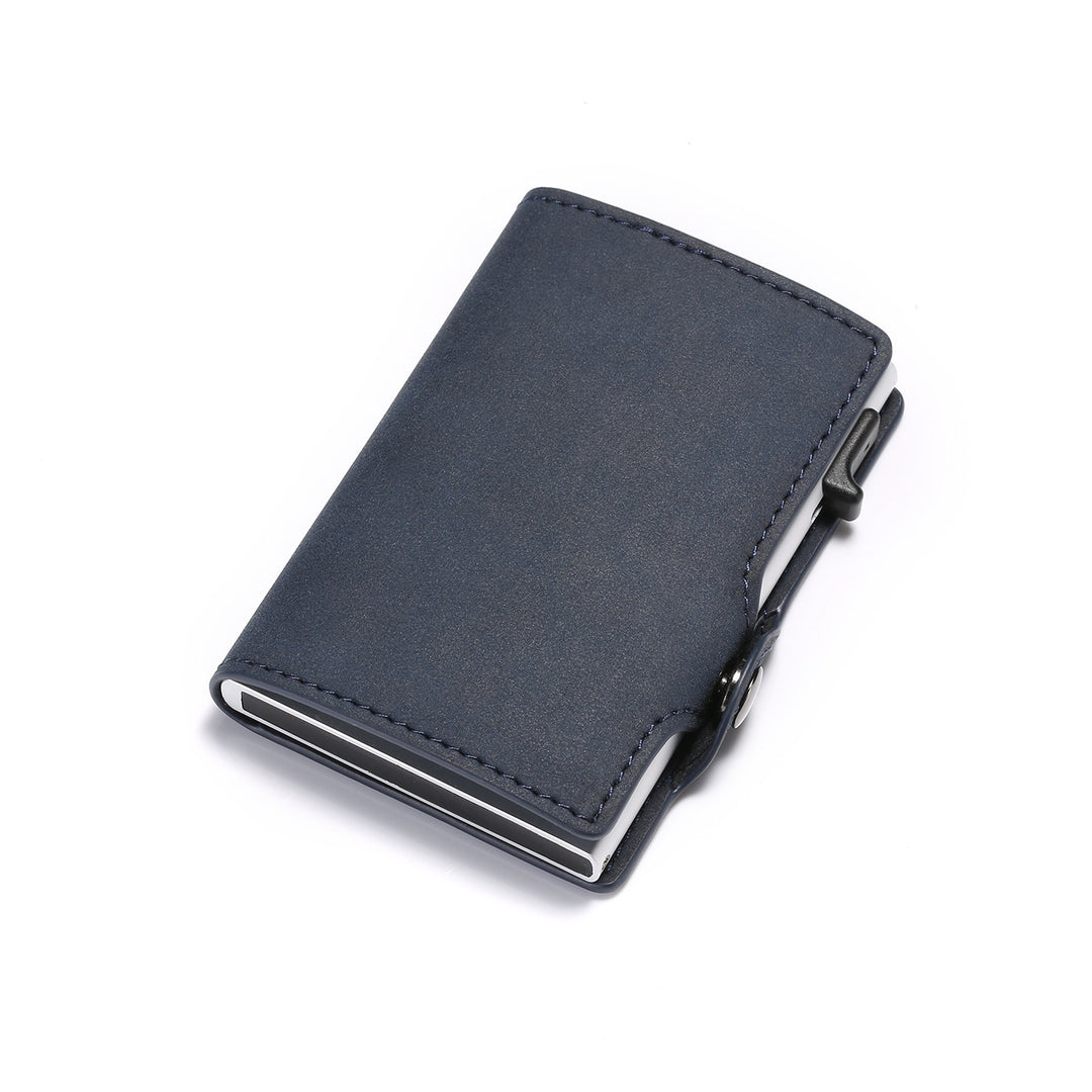 Retro Style Horse Leather Aluminum Alloy Side Push Test Card Holder Wallet