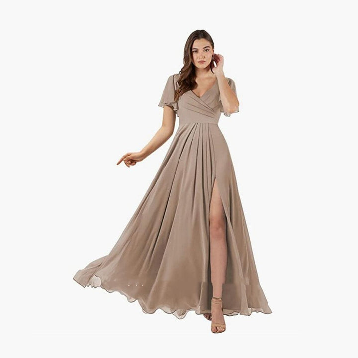 V-neck Butterfly Sleeve Bridesmaid Dress