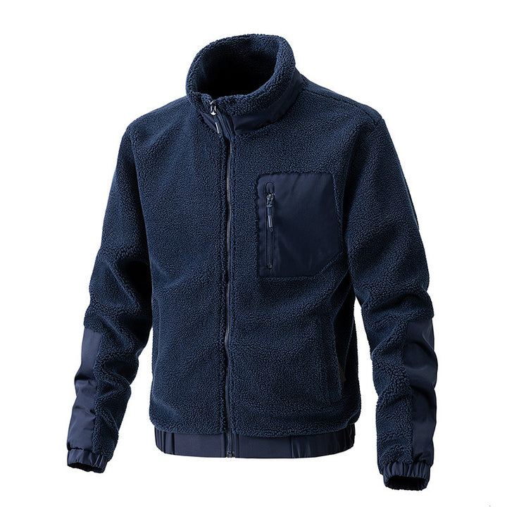 Men's Standing Collar Solid Color Fleece Jacket