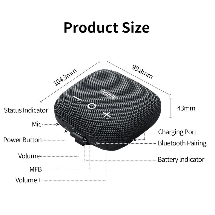 Portable Bluetooth Speaker with Deep Bass, IP67 Waterproof, Built-in Powerbank, and 90dB Sound