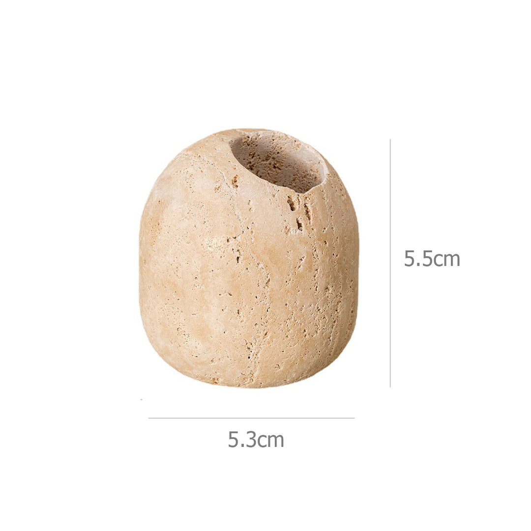 Beige Travertine Stone Match Holder and Toothpick Jar