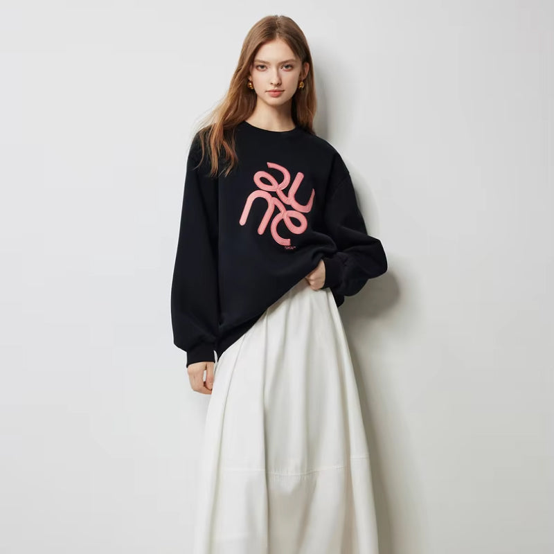 Casual Round Neck Embroidered Pullover Sweatshirt