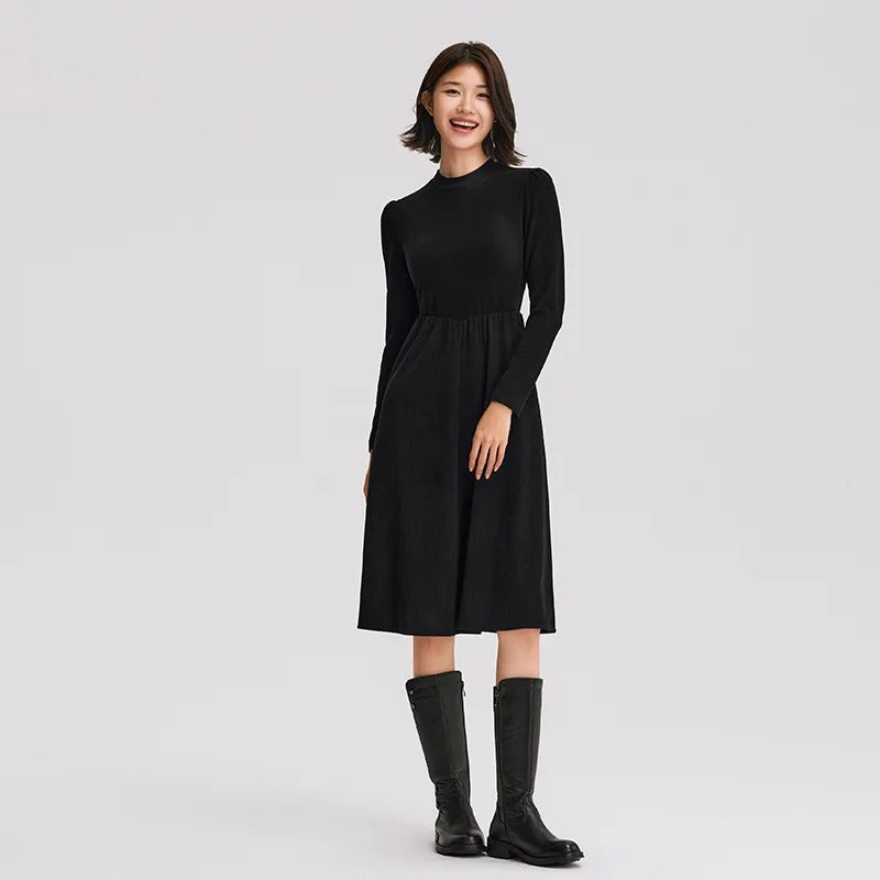 Elegant Winter Corduroy Patchwork Midi Dress