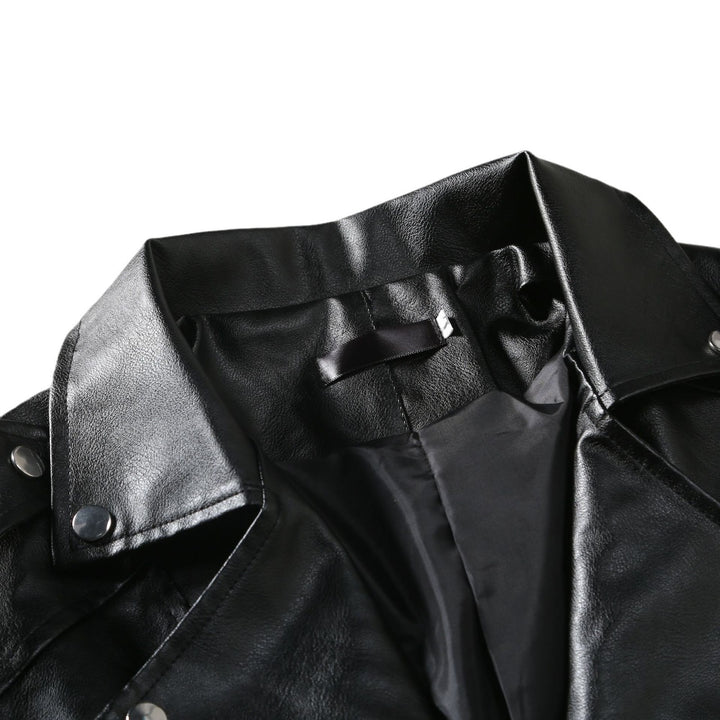 Slim-fit Lapel Leather Jacket