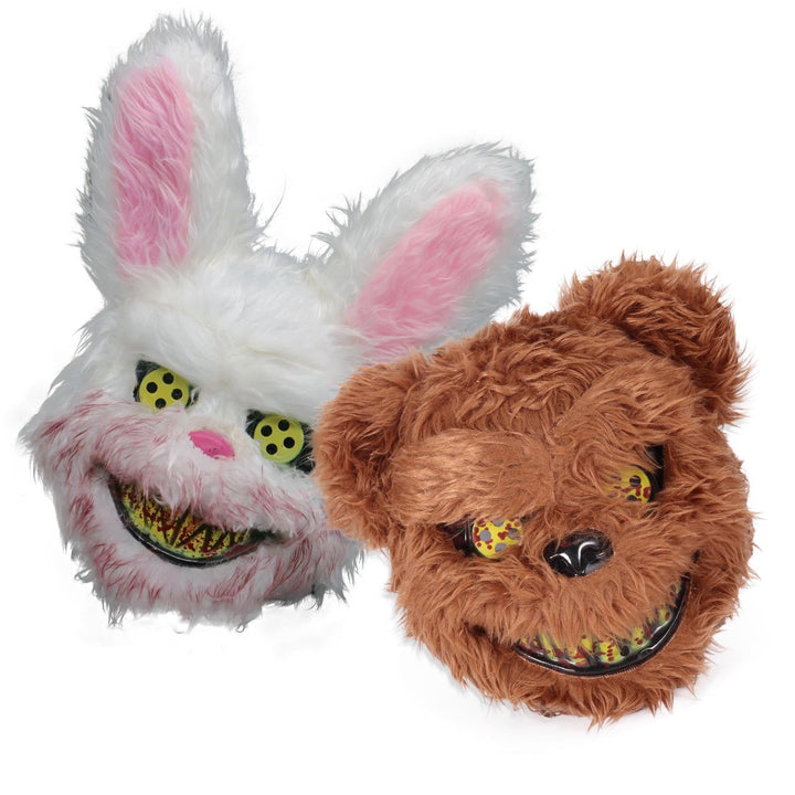 Halloween Scary Mask Bear Rabbit Bunny Mask, Bloody Plush Head Mask, Cosplay Costume Props Halloween Party Horror Devil Bear & Rabbit Mask