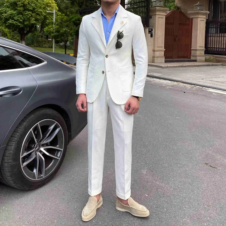 Stylish White Seersucker Suit for Men - Italian Slim Fit