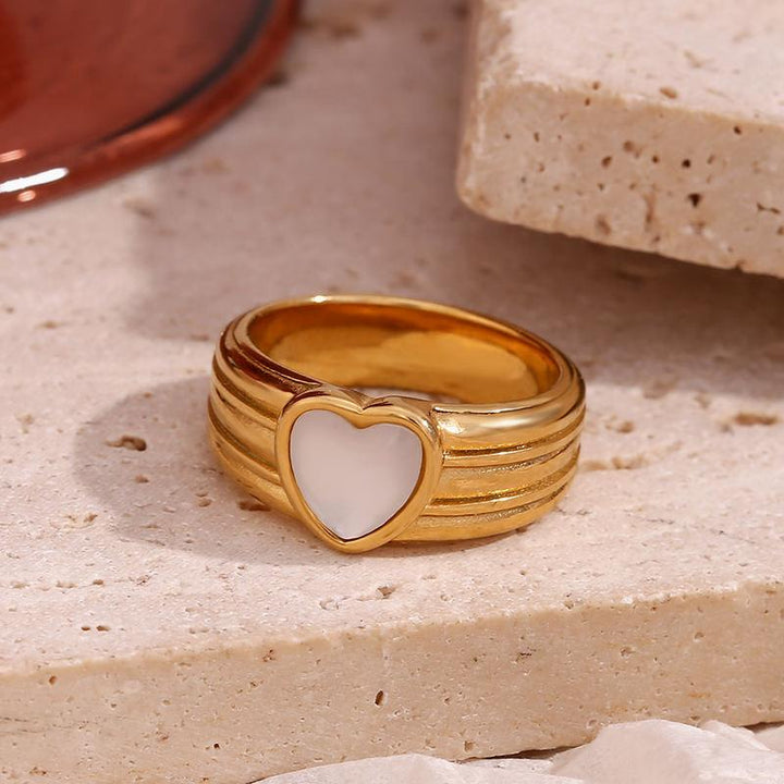 18K Gold Plated Striped Heart Ring – Tarnish Free & Hypoallergenic Stainless Steel