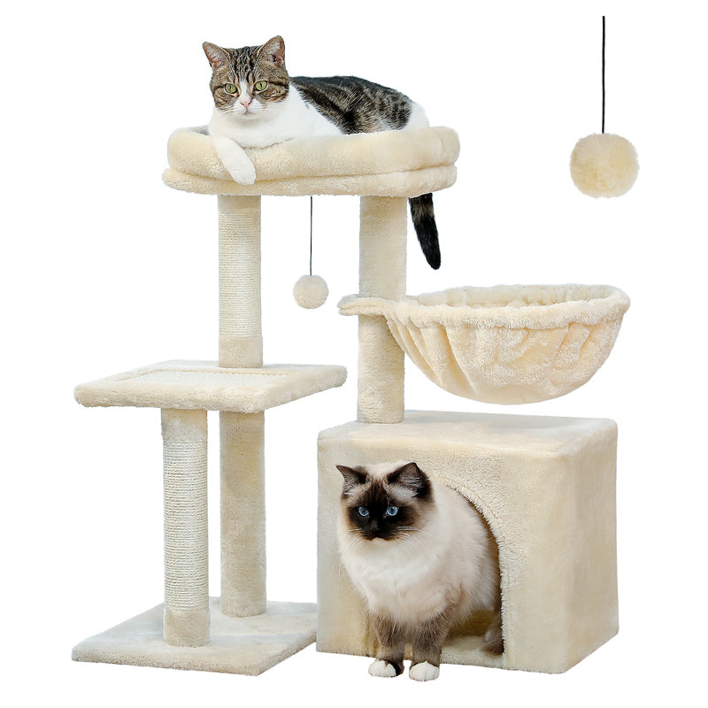 Compact 2-in-1 Cat Tree Condo with Scratching Post & Cozy Hammock, 28.7" Tall