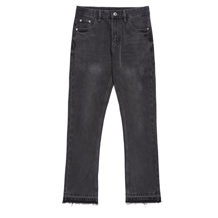 Micro Flared Foot Fringe Worn Jeans Men's Ins