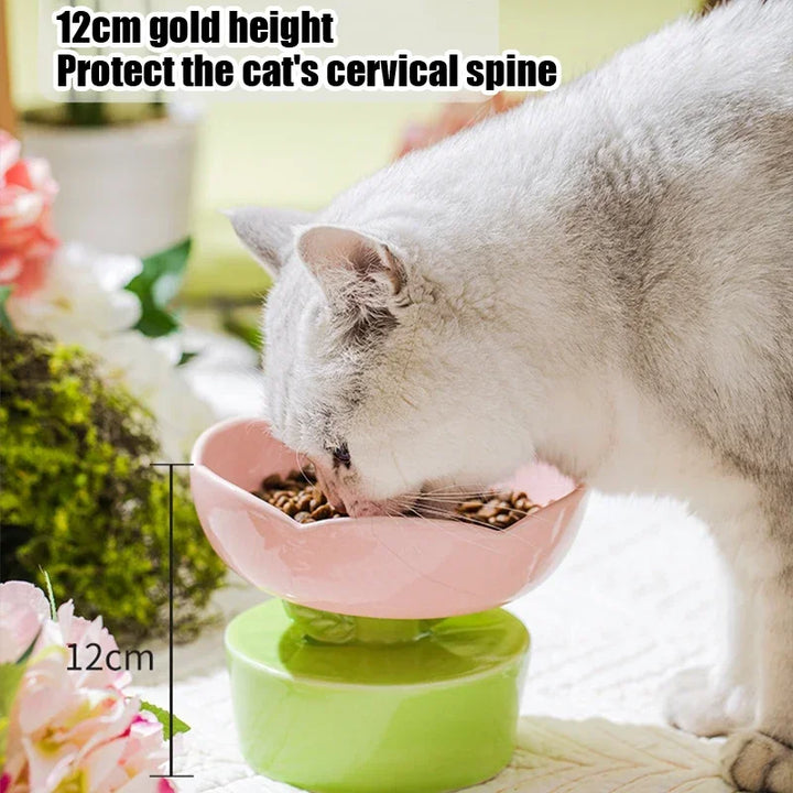 Flower-Shaped Ceramic Cat Food and Water Bowl