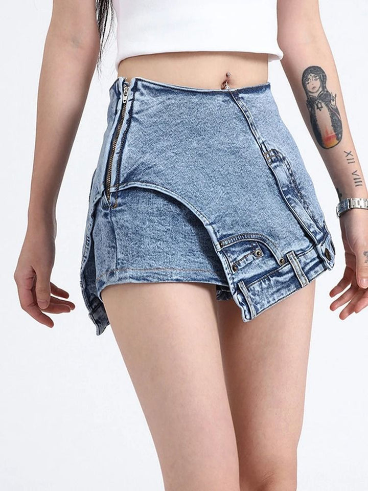 High-Waist Patchwork Denim Shorts for Women