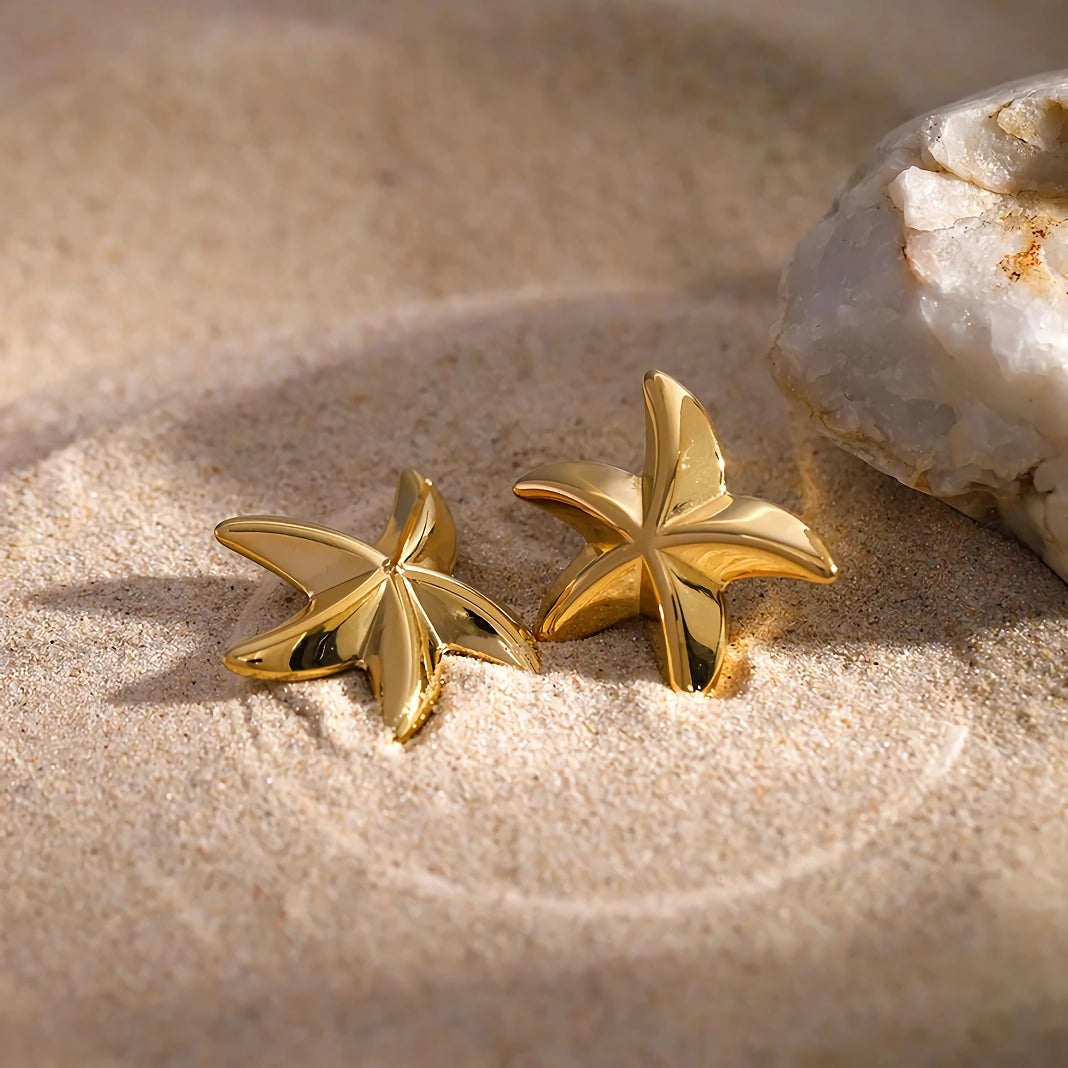 Exquisite 18K Stainless Steel Geometric Pentagram Sea Starfish Earrings