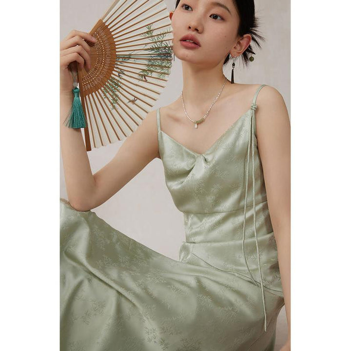 Elegant Mint Mambo Midi Dress with Spaghetti Straps