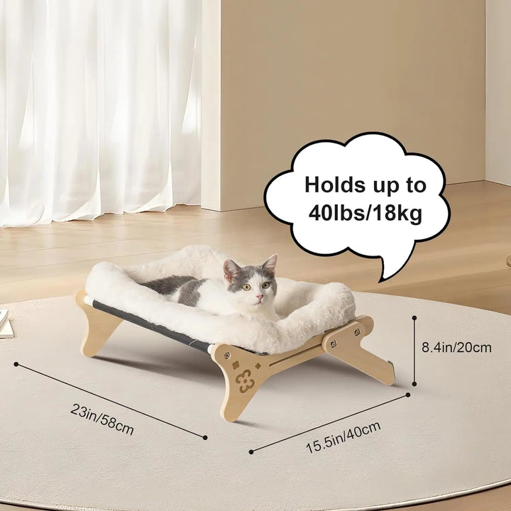 Adjustable 2-in-1 Wooden Cat Window Hammock with Soft Bed