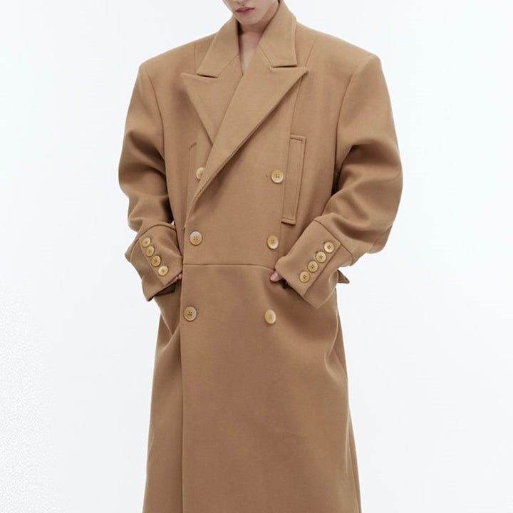 Three Dimensional Deconstruction Shoulder Pad Woolen Long Coat