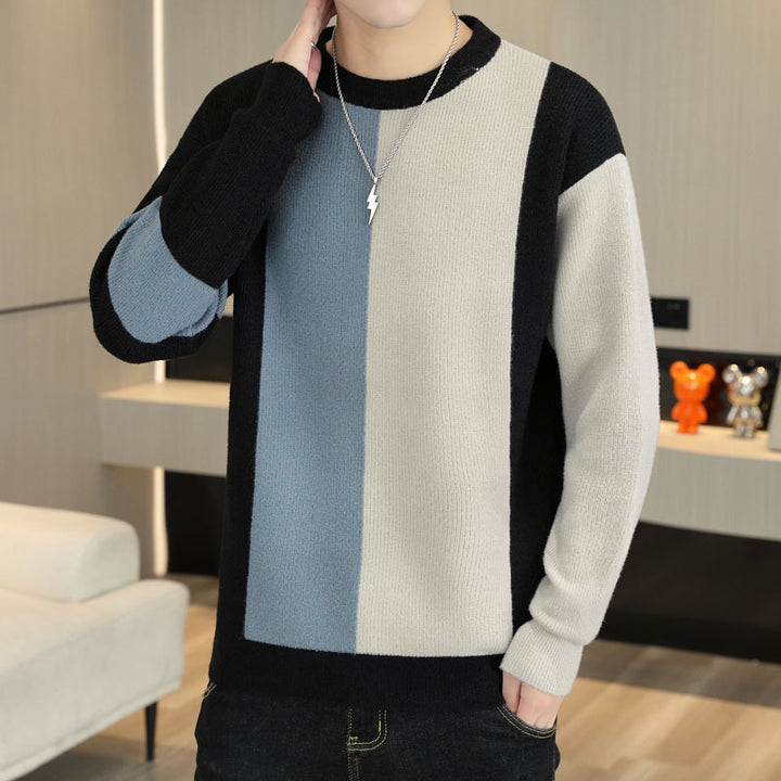 Color-block Crew Neck Warm Sweater Men