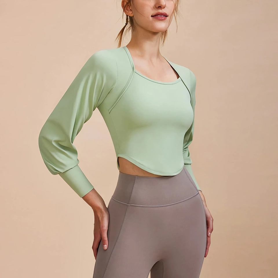 Women’s Retro Long Sleeve Yoga Shirt - Sporty Two-Piece Look Fitness Top