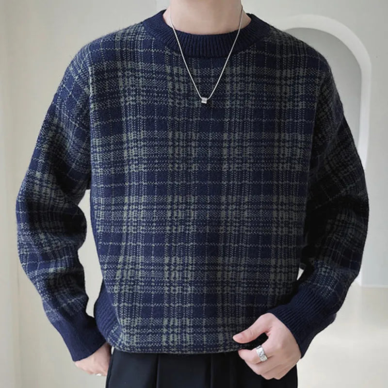 Men's Autumn Knitted Plaid Sweater