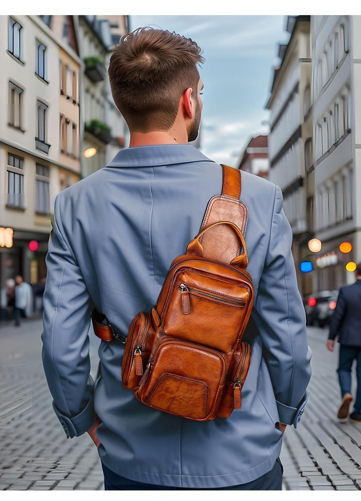 Men's Casual First Layer Cowhide Small Chest Bag