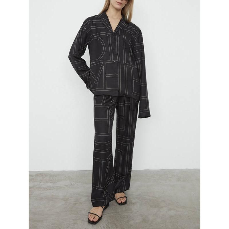 Women's Chic Geometric Print Pajama-Style Shirt and Trousers/Shorts Set