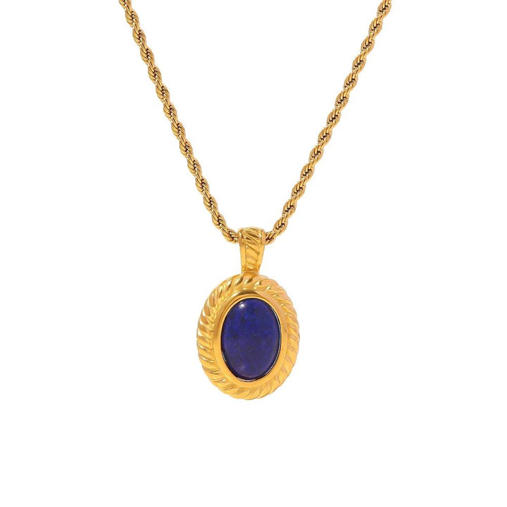 18K Gold Plated Rope Chain Necklace with Oval Lapis Pendant