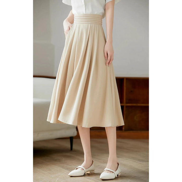 Elegant High-Waisted Pleated Skirt with Pockets
