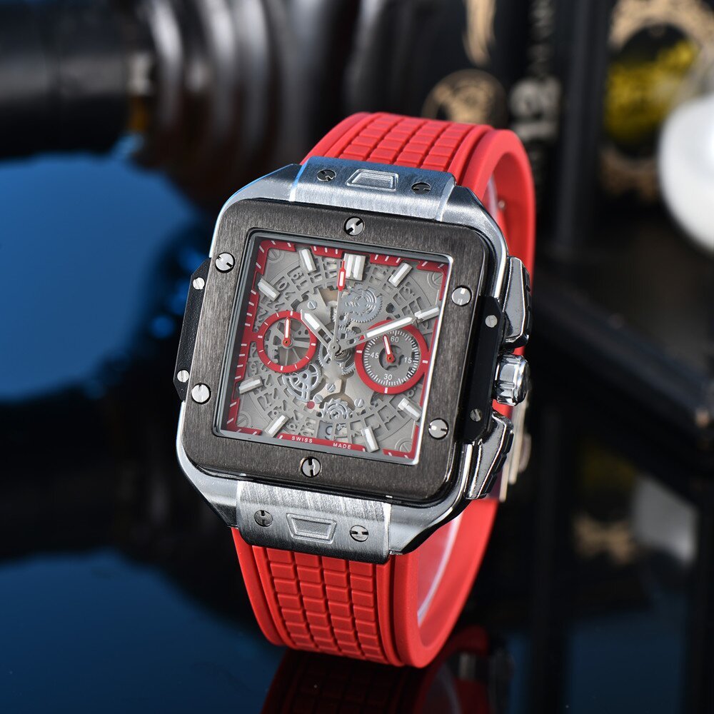 Square Hollow Quartz Watch Multicolor Silicone Men