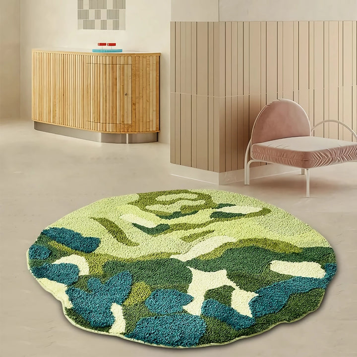 3D Round Green Moss Tufted Rug for Home Decor