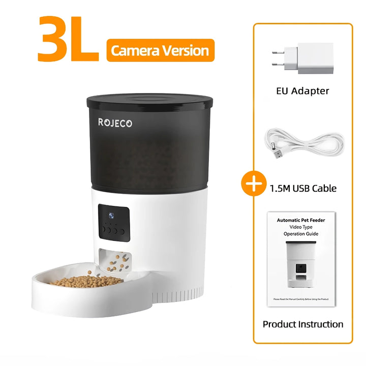 3L Smart Automatic Pet Feeder with Camera and Stainless Steel Bowl