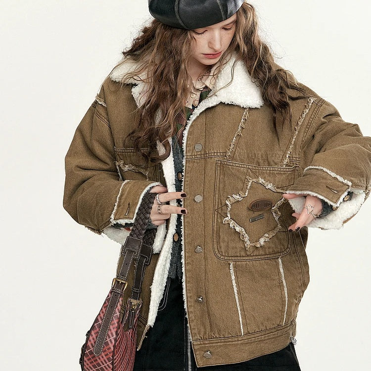 Vintage Warm Brown Denim Jacket for Women