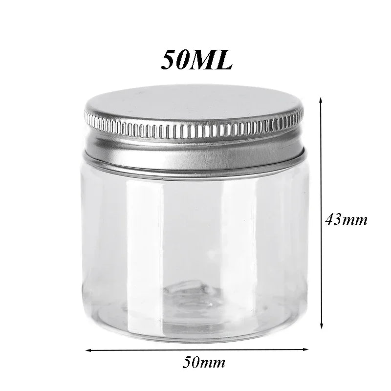 10Pcs Clear Plastic Storage Jars with Aluminum Lids