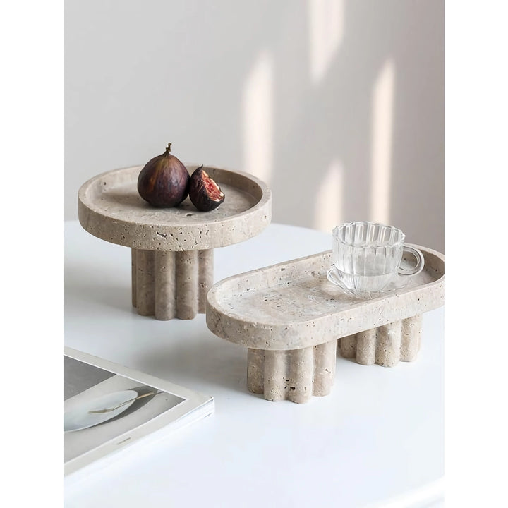 Luxury Marble Serving Tray with Legs - Decorative Travertine Dish