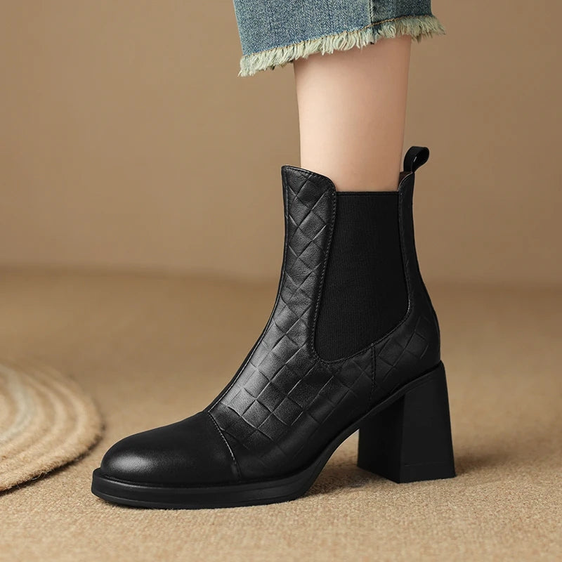 Stylish Women's Genuine Leather Ankle Boots with Chunky Heels