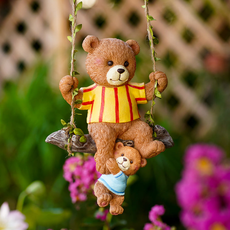 Mother And Child Bear Sitting On Swing Ornament