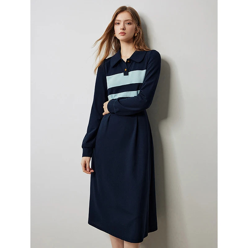 Women's Autumn Polo Collar Striped Casual Dress