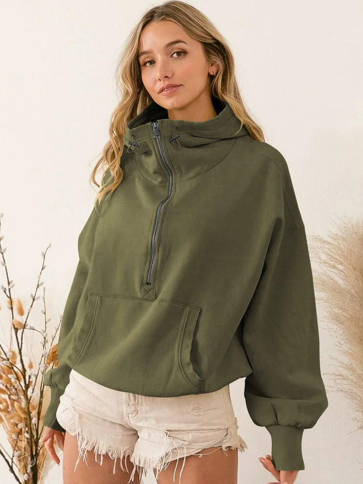 Women's Streetwear Chic Half-Zip Hoodie with Pockets