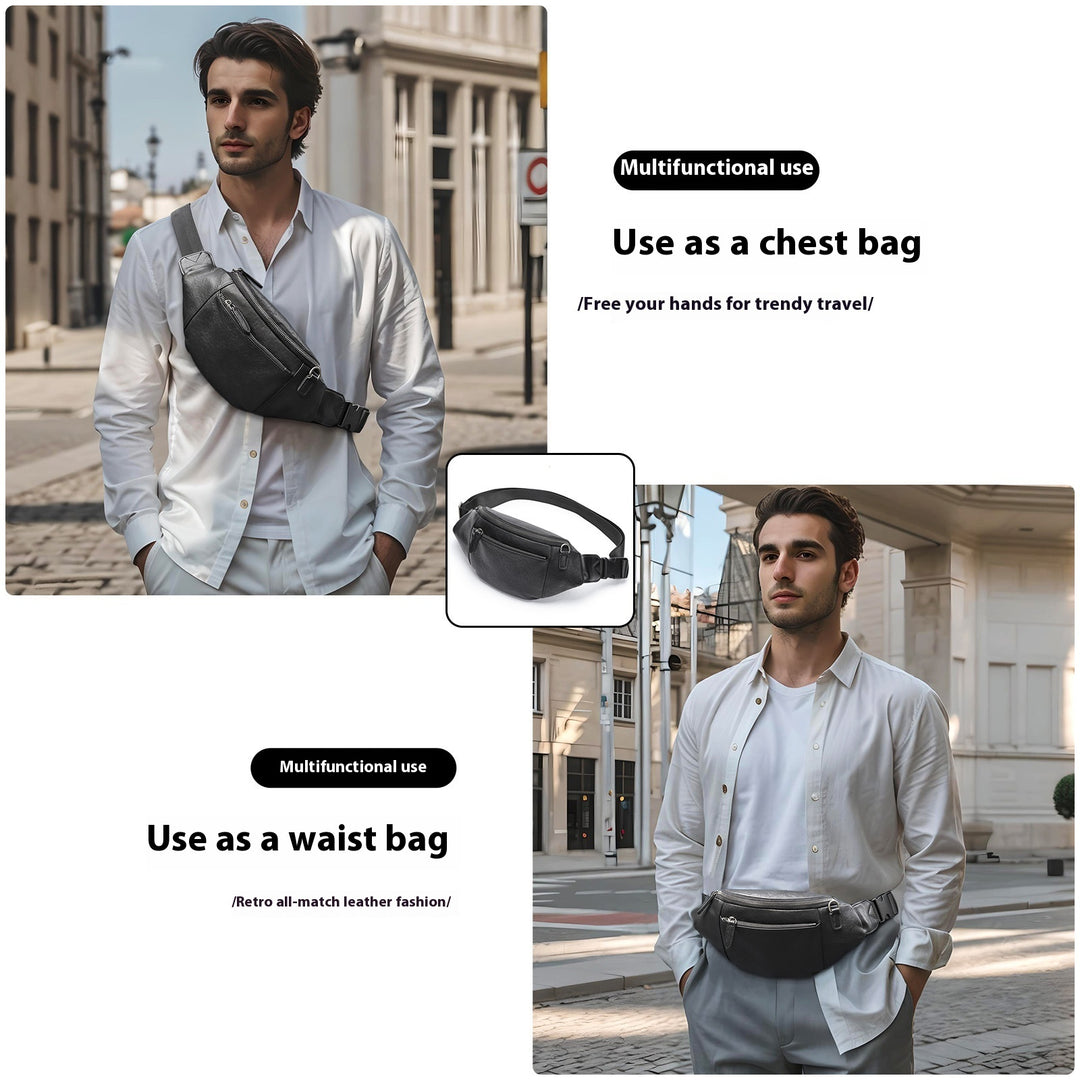 Genuine Leather Messenger Bag Men's First Layer Cowhide Multi-functional Shoulder Chest Bag