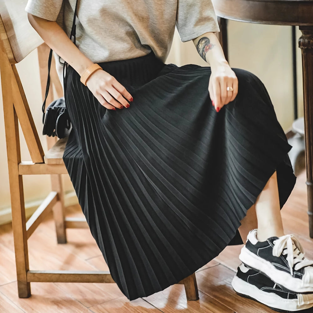 Vintage High Waist Pleated A-line Skirt