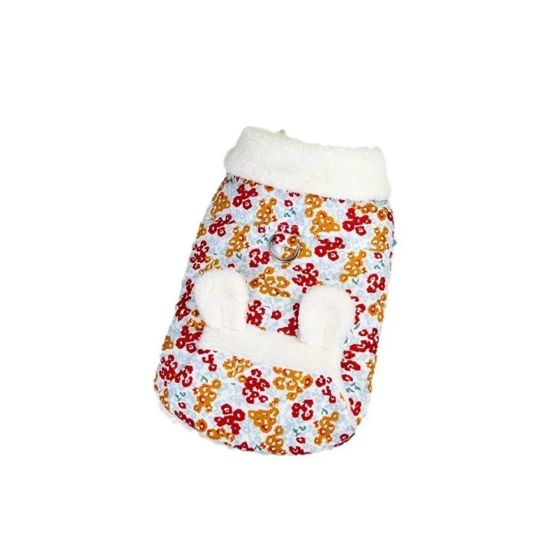 Floral Plush Dog Parka with Cute Ears