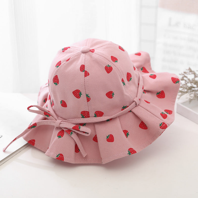 Adorable Fruit Print Cotton Bucket Hat for Baby Girls with Bowknot