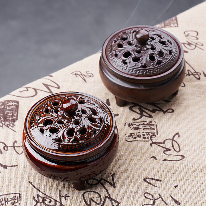 Lotus Three-Legged Ceramic Incense Burner