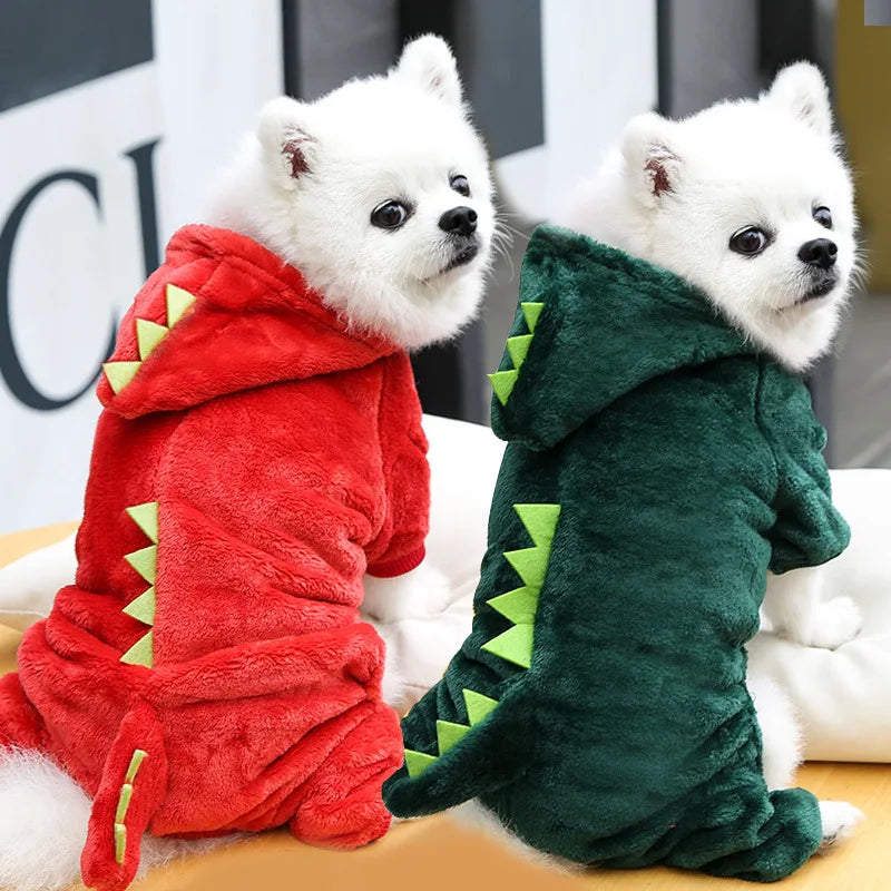 Winter Dinosaur Fleece Dog Jumpsuit