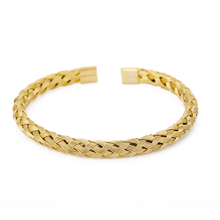 Stainless Steel Gold Woven Charm Bracelet