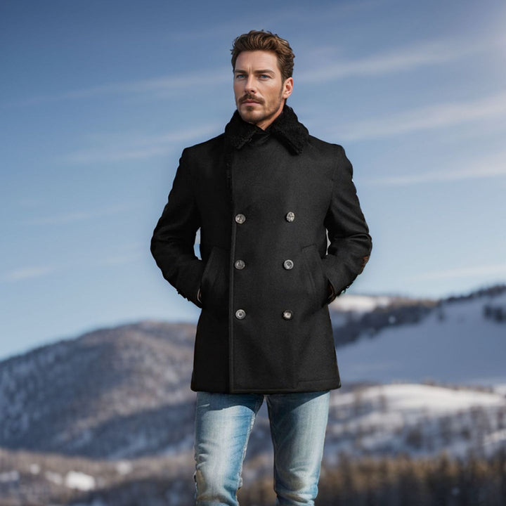 Men's woolen coat with double breasted cotton cashmere jacket