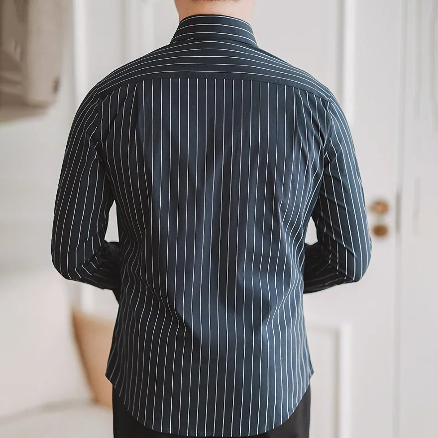 Versatile Non-Iron Blue Stripe Casual Business Shirt