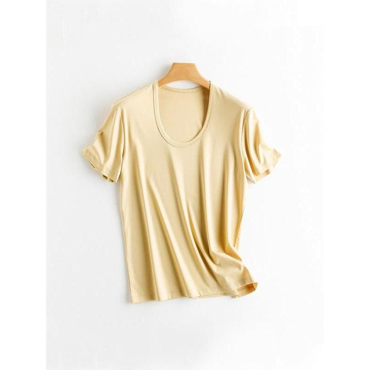 Silk Cotton Blend Square Collar Tee in Candy Colors