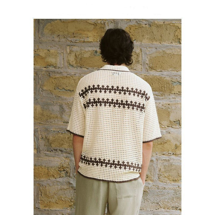 Men's Contrast Color Short-sleeved Sweater