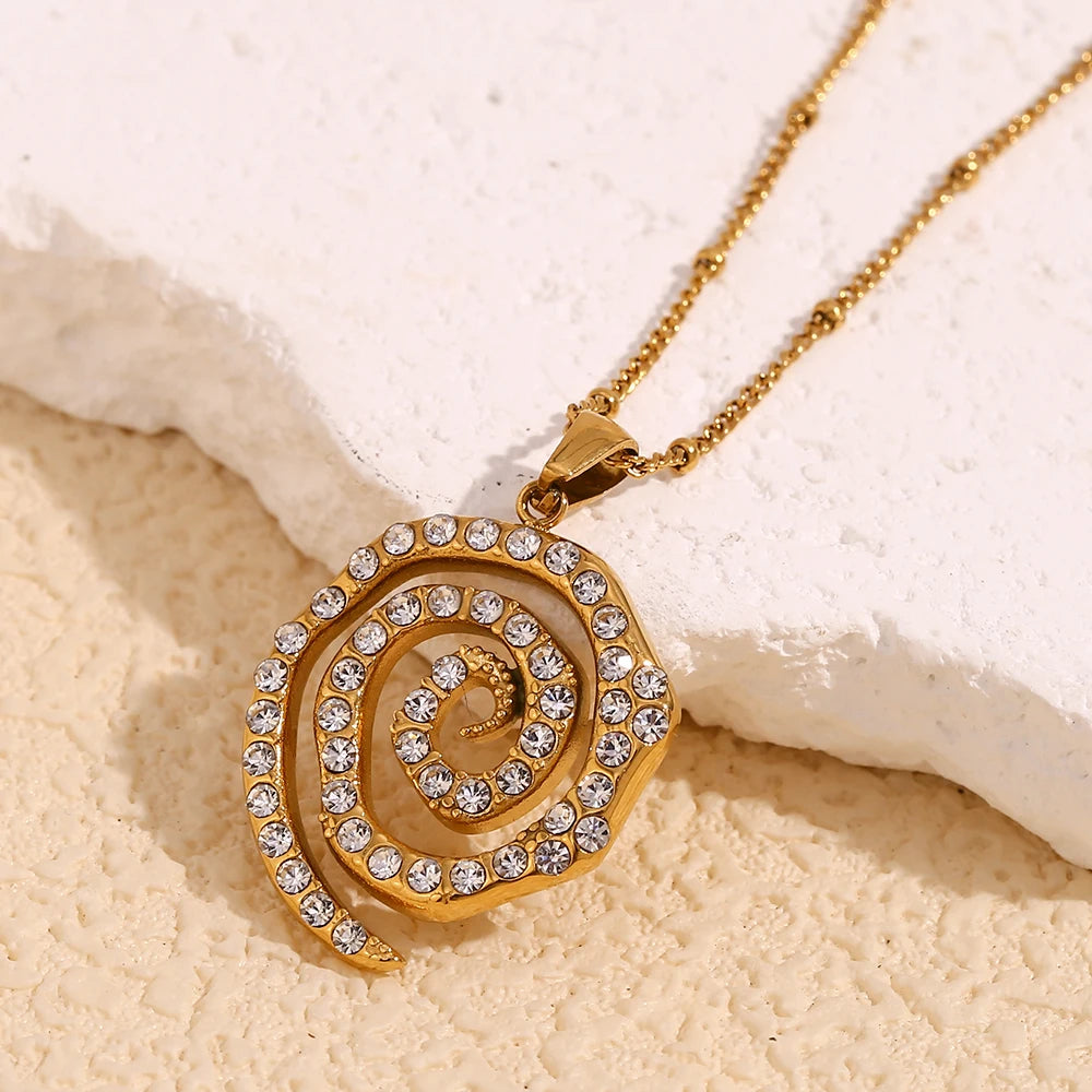 Elegant Spiral Pendant Necklace 18K Gold Plated Stainless Steel Jewelry