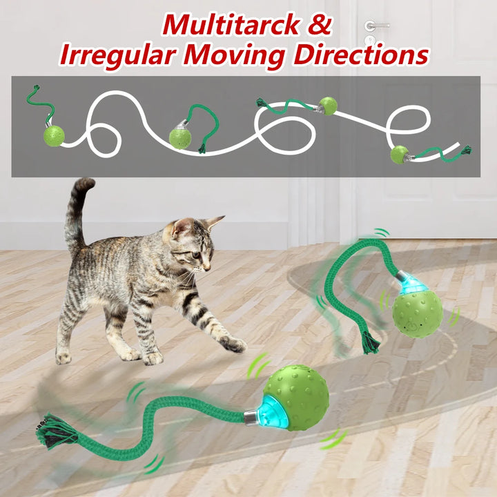 Interactive Motion-Activated Cat Toy with Rolling Ball, Teaser Tail, and Bird Sounds